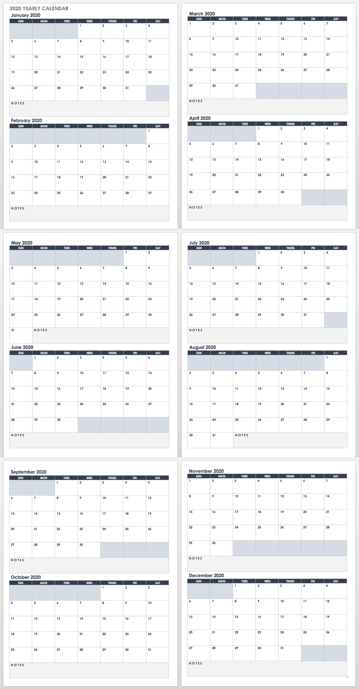 2020 Attendance Calendar Template