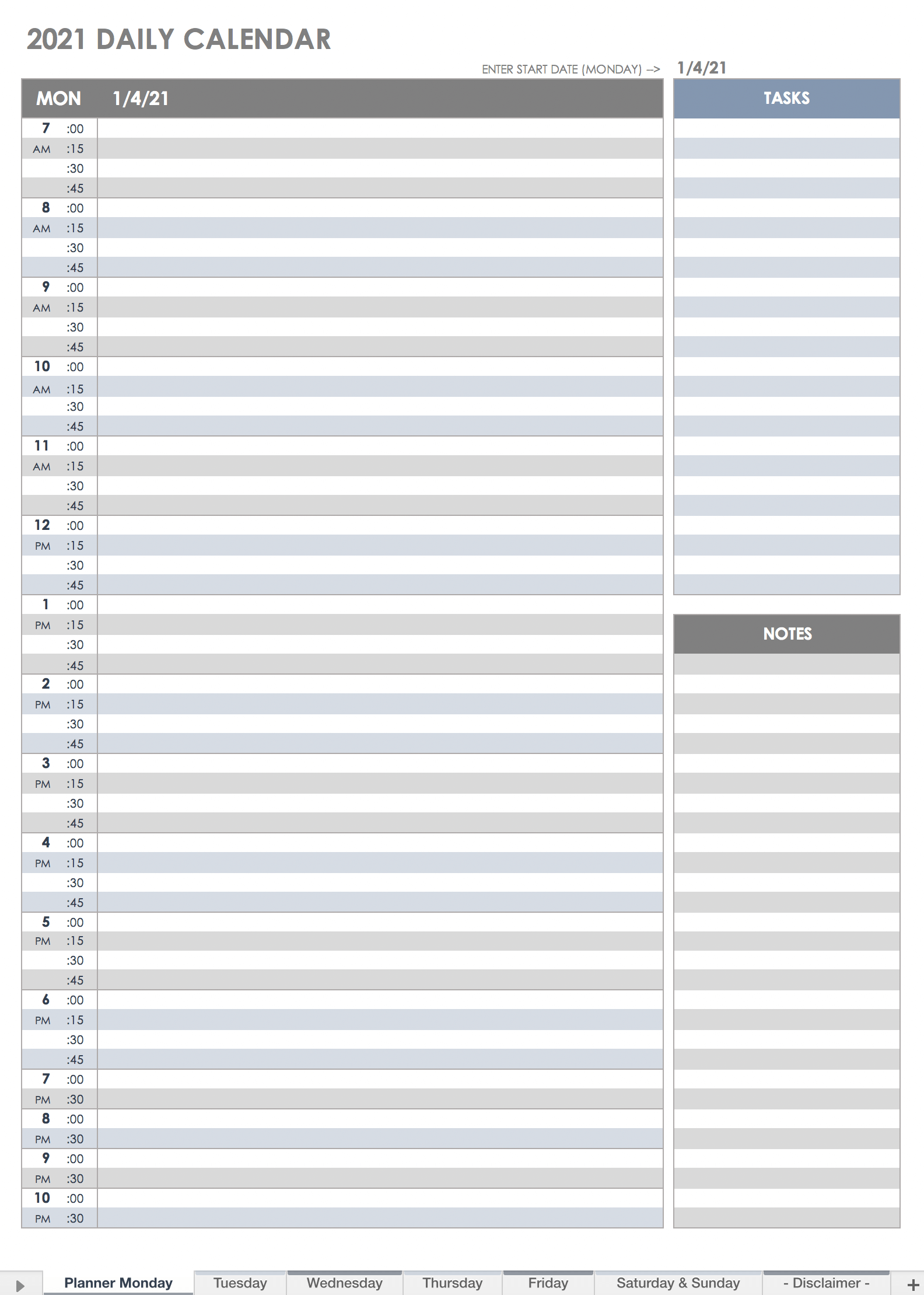 Free Printable Daily Calendar Templates  Smartsheet Intended For Printable Blank Daily Schedule Template