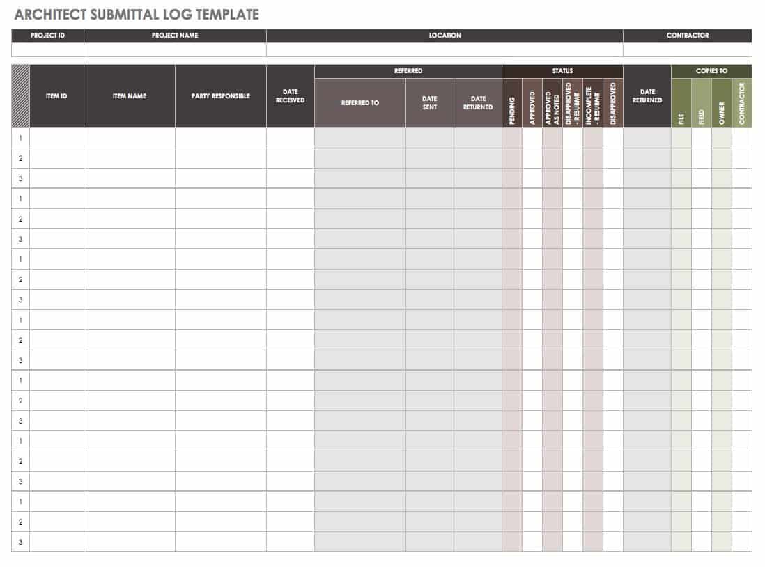 Architect Submittal Log Template
