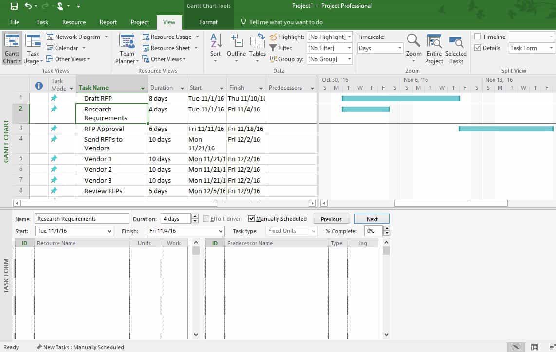 Gantt Chart Microsoft Project 2016