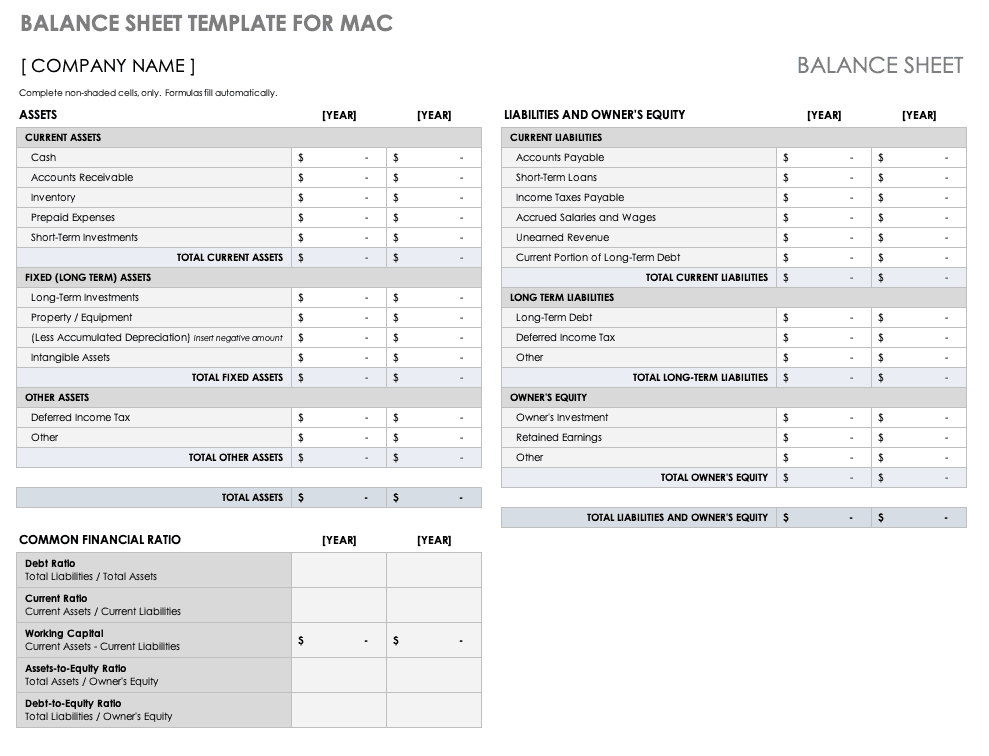 Balance Sheet Template for Mac