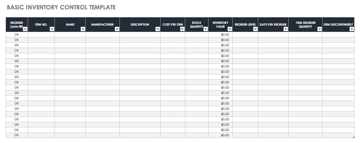 Stock Control Chart Worksheet