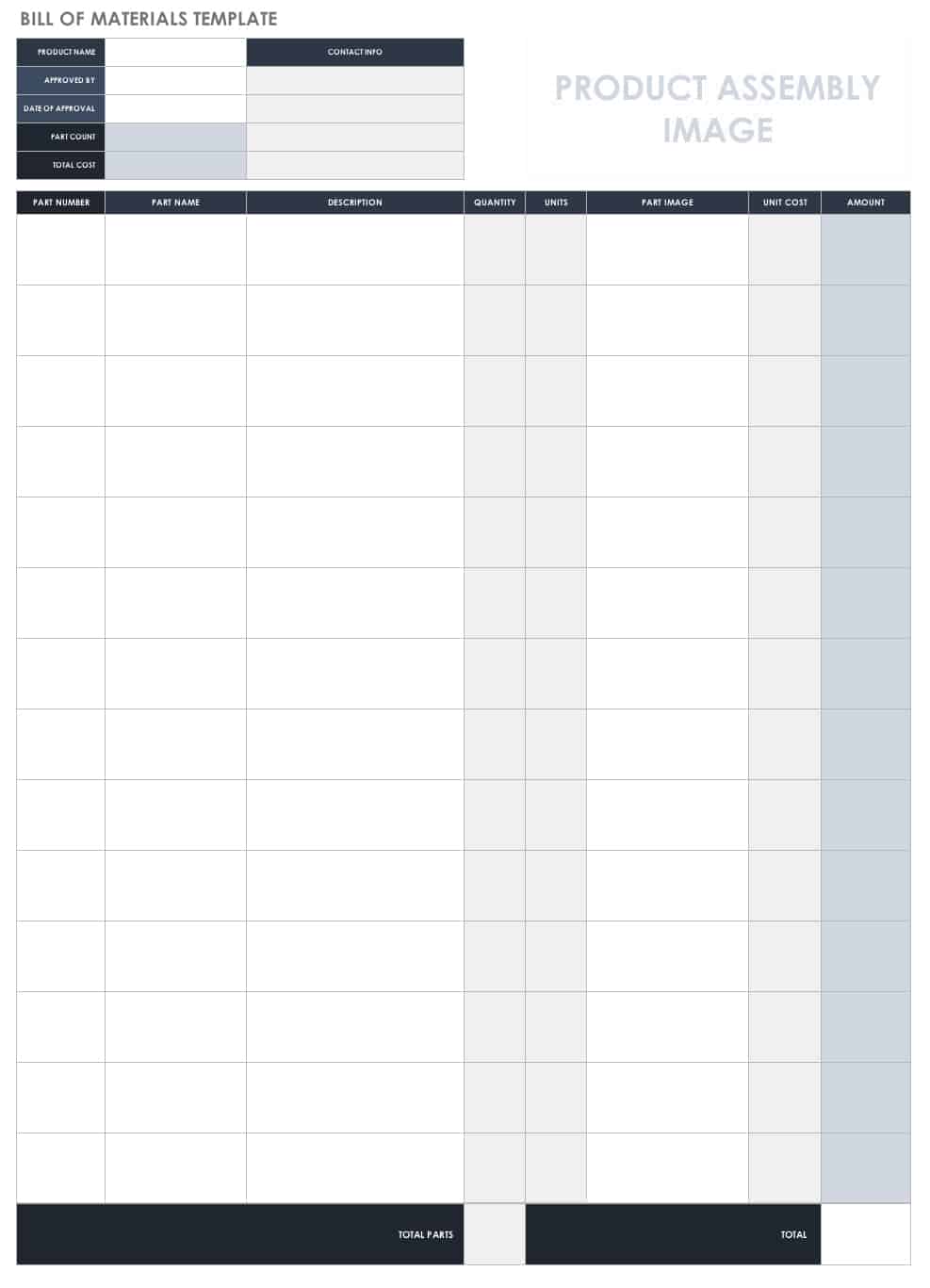 Free Bill Of Material Templates Smartsheet