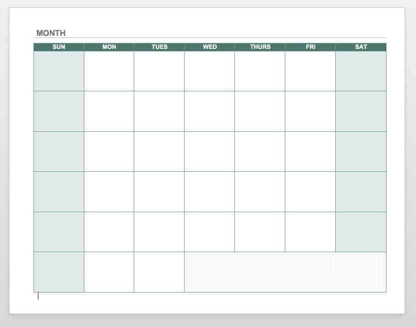 Blank Calendar Word Template from www.smartsheet.com