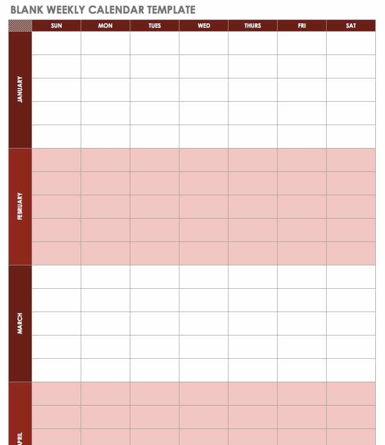 Blank weekly calendar template