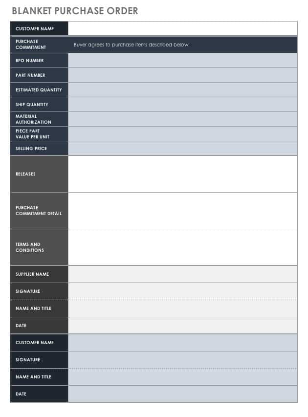 Free Purchase Order Templates Smartsheet