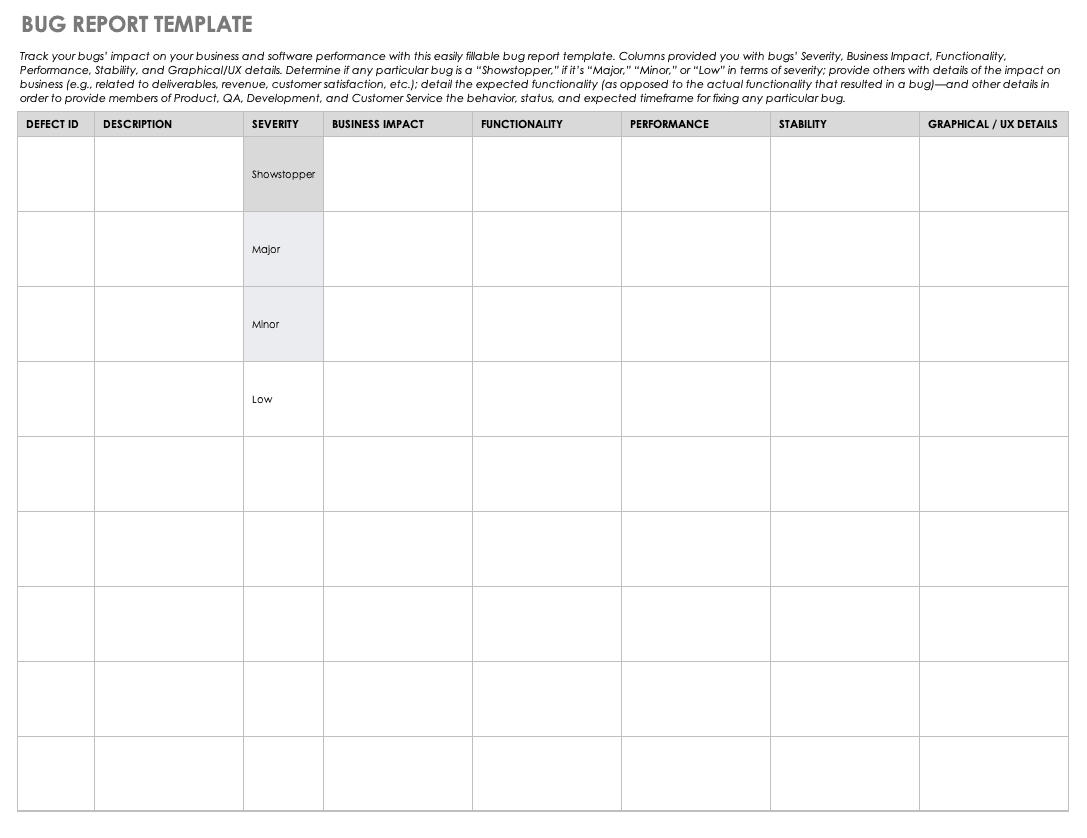 Defect Report Template Xls