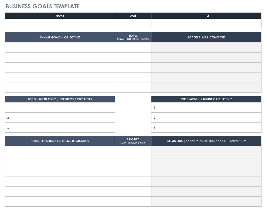 Personal Goal Setting Chart