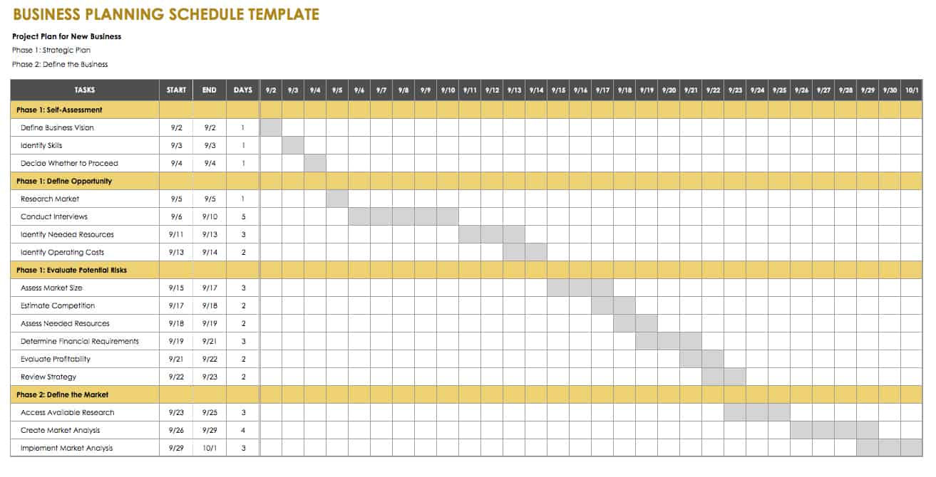 time table sample for business plan