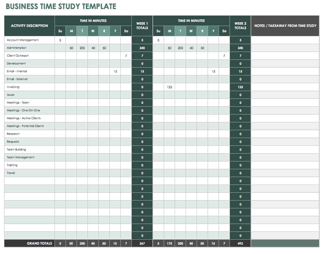 Business Time Study Template