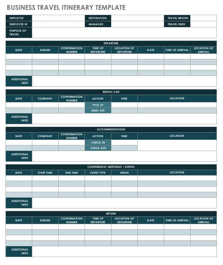 executive travel itinerary template free