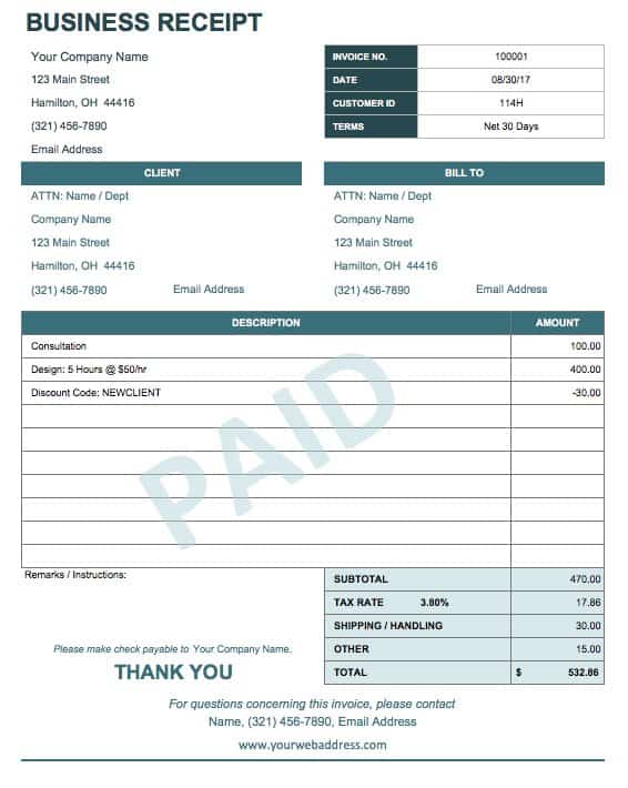 Business Receipt Template 15 Free Word Excel PDF Formats