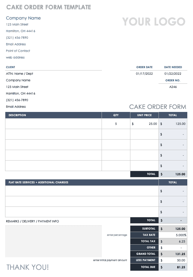 Free Order Form Template For Website