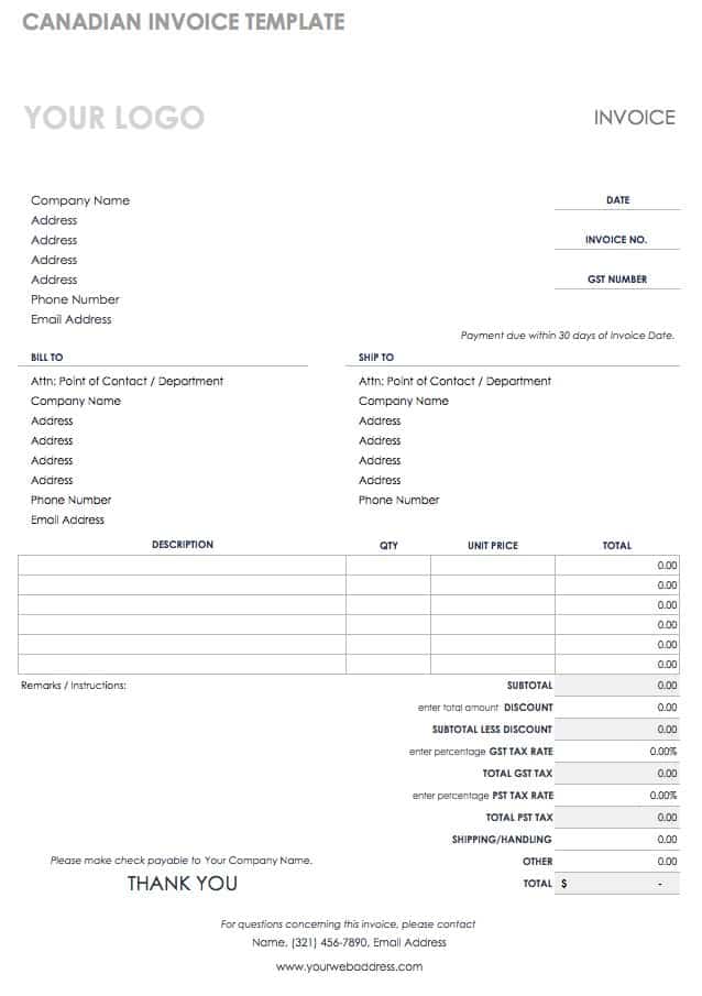 Canadian Invoice Template