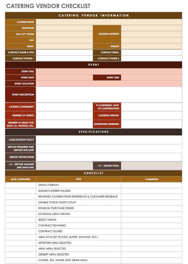 Catering Vendor Checklist Template