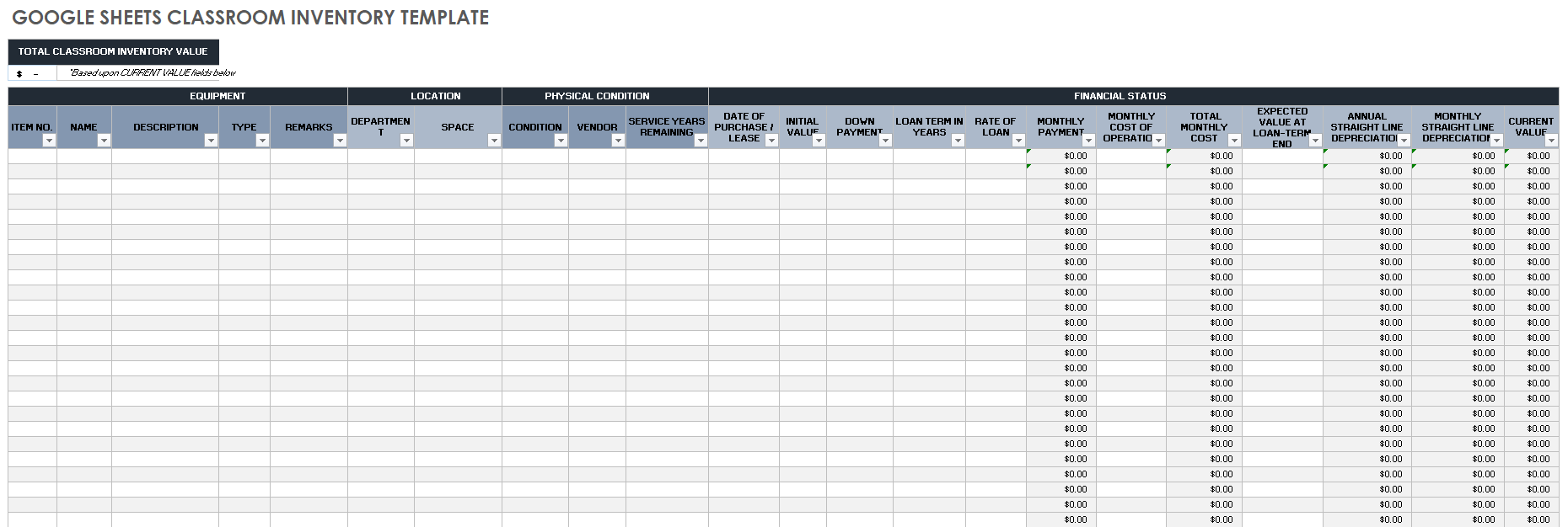 Classroom Inventory Template