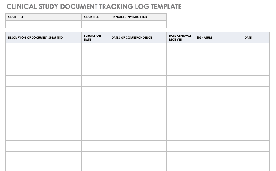 Clinical Study Document Tracking Log Template