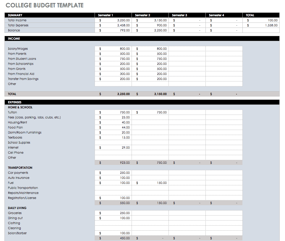 College Comparison Chart Template