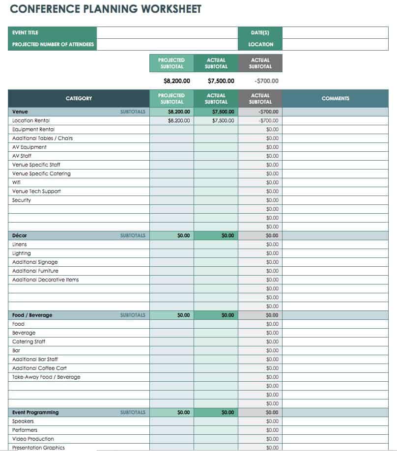 IC Conference Planning Worksheet Event Budget Template