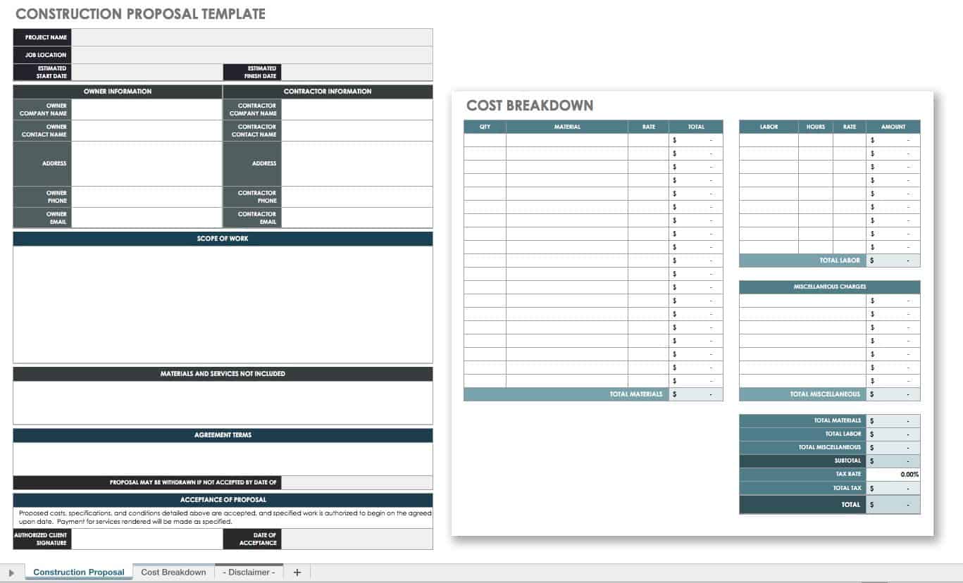 Free Construction Proposal Templates & Forms  Smartsheet In Insurance Proposal Template