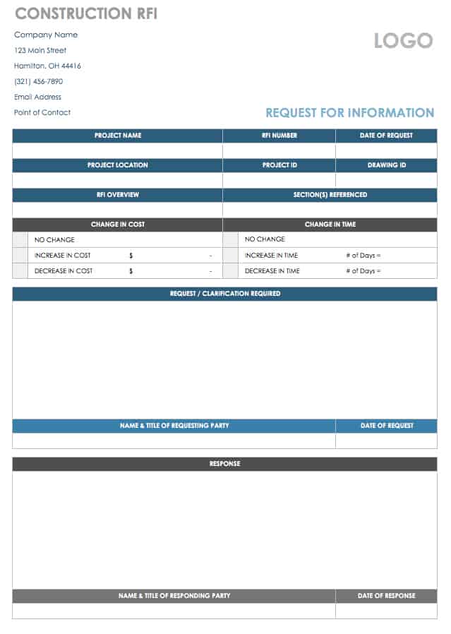 Free Construction Rfi Templates And Forms Smartsheet