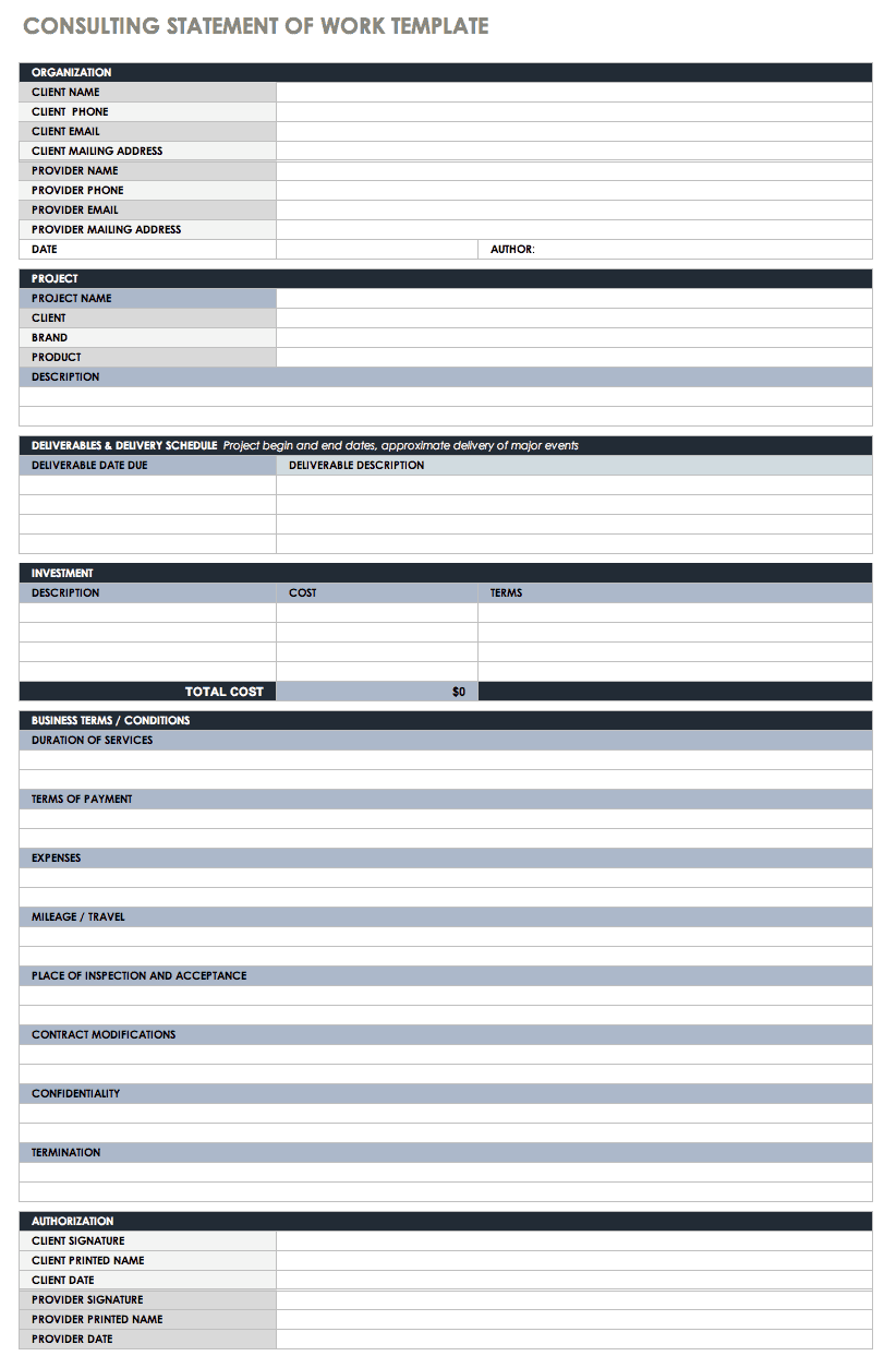 Free Statement of Work Templates Smartsheet With Regard To scope of work agreement template