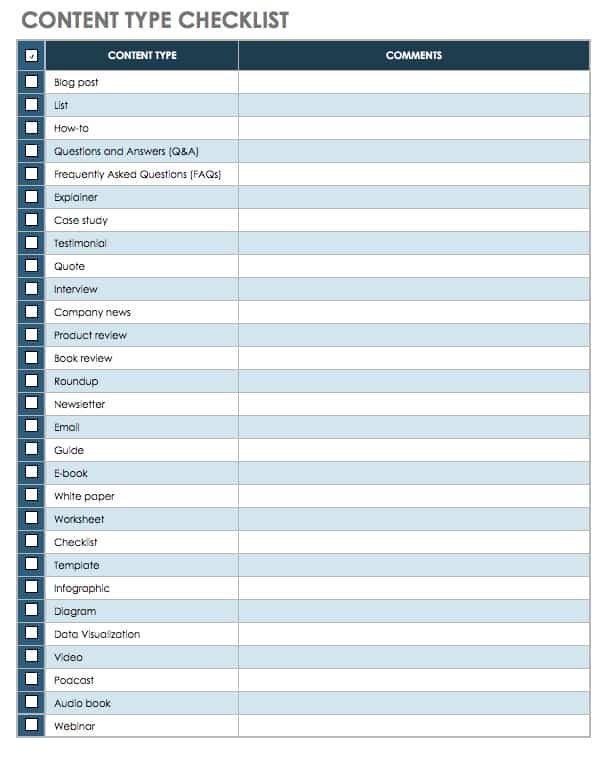 Content Type Checklist
