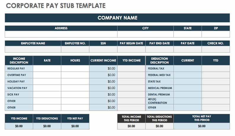 Corporate Pay Stub Template
