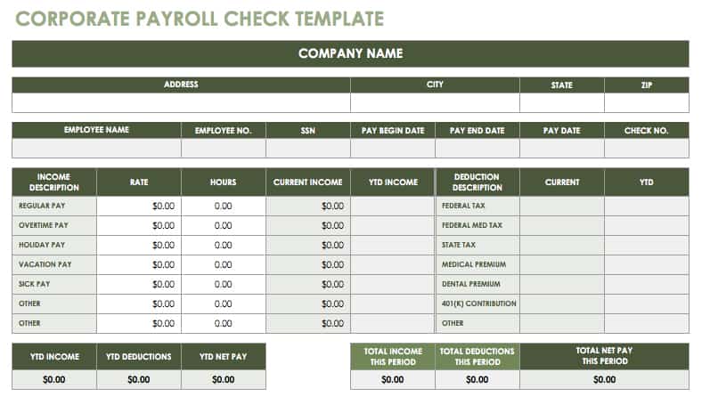 Corporate Payroll Check Template