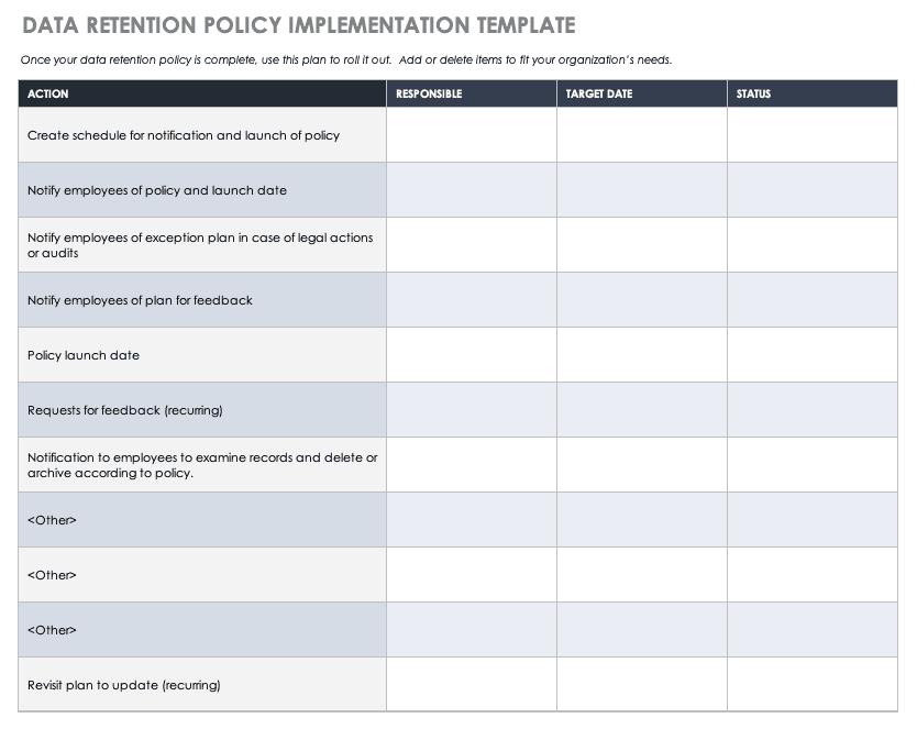 Data Retention Policy Implementation Template