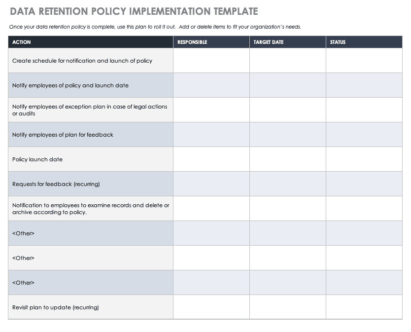 how to create a data retention policy  smartsheet