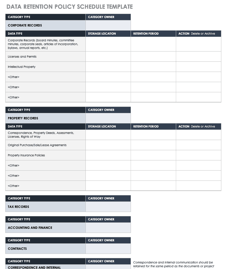 Data Retention Policy Schedule Template
