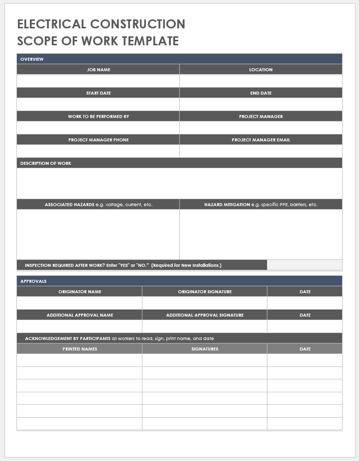 Electrical Construction Scope of Work Template