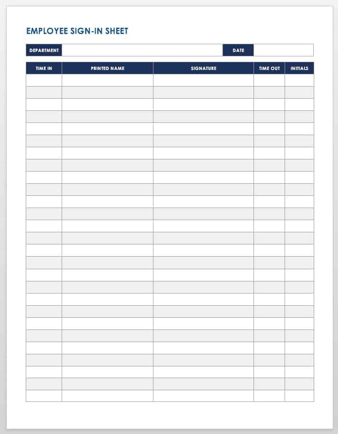 Employee Sign-in Sheet Template