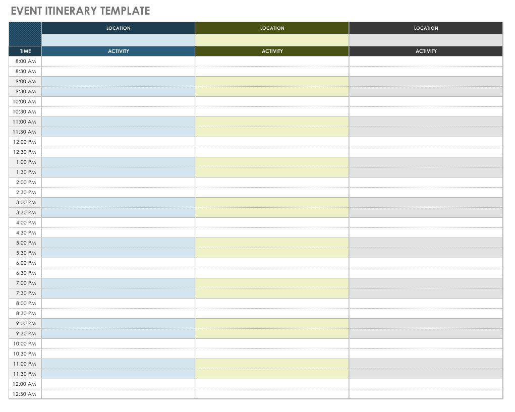 Free Itinerary Templates  Smartsheet Intended For Sample Business Travel Itinerary Template