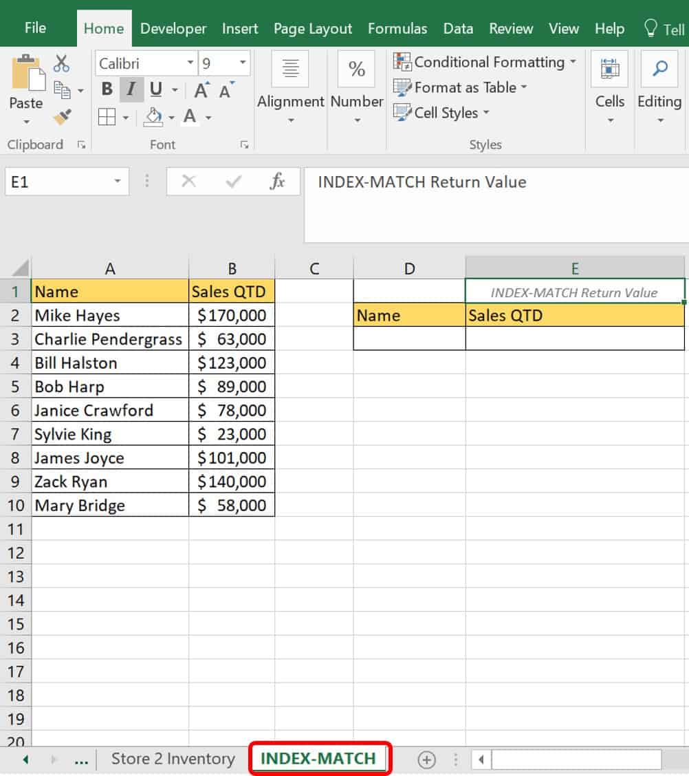 Excel index match example