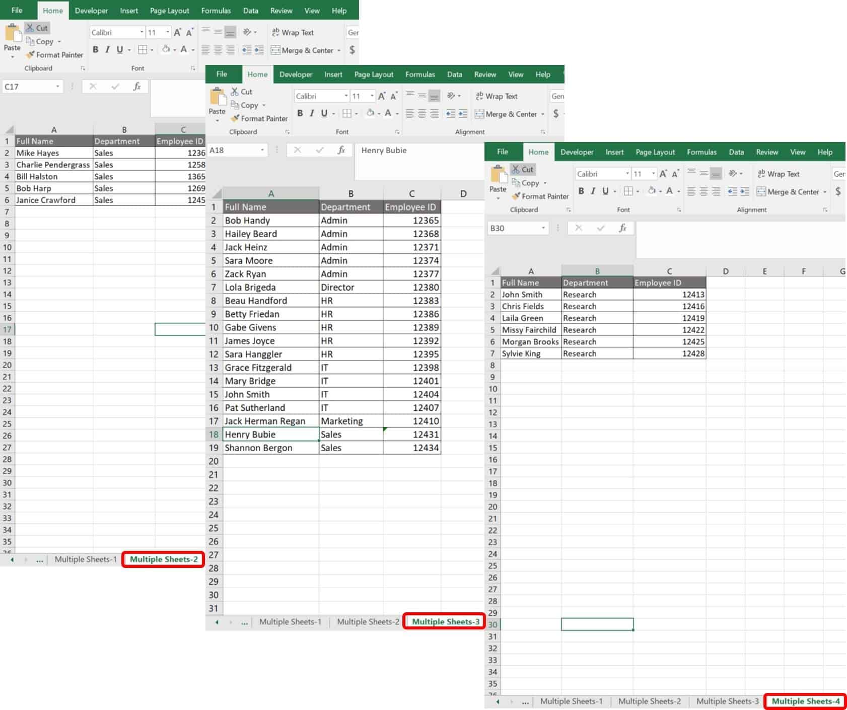 Excel lookup data multiple sheets example