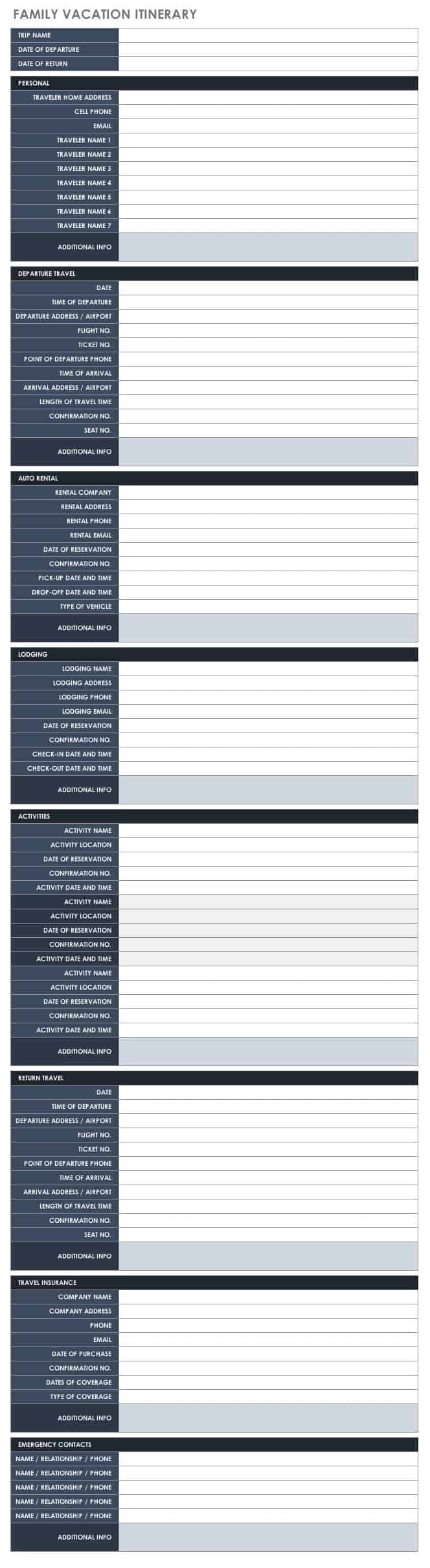 Free Itinerary Templates  Smartsheet In Business Travel Itinerary Template Word