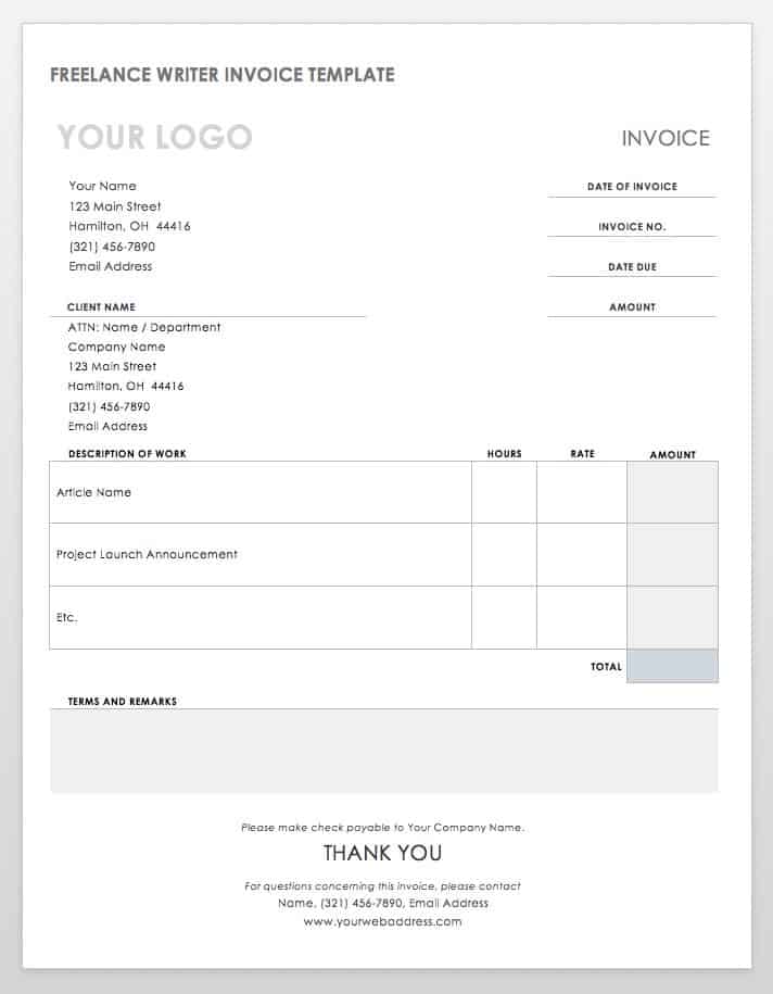 Freelance Writer Invoice Template