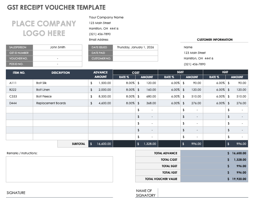 GST Receipt Voucher Template