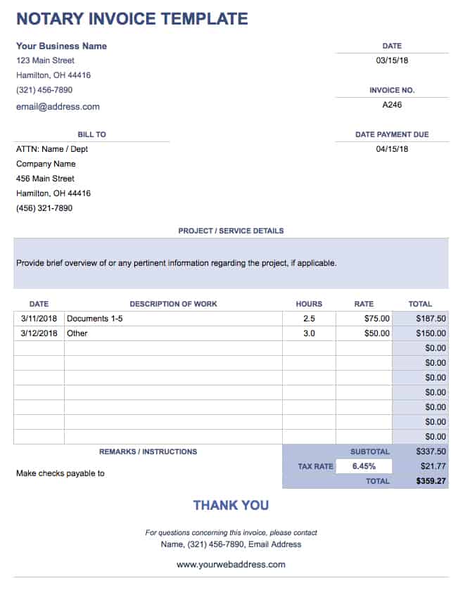 Notary Invoice Template
