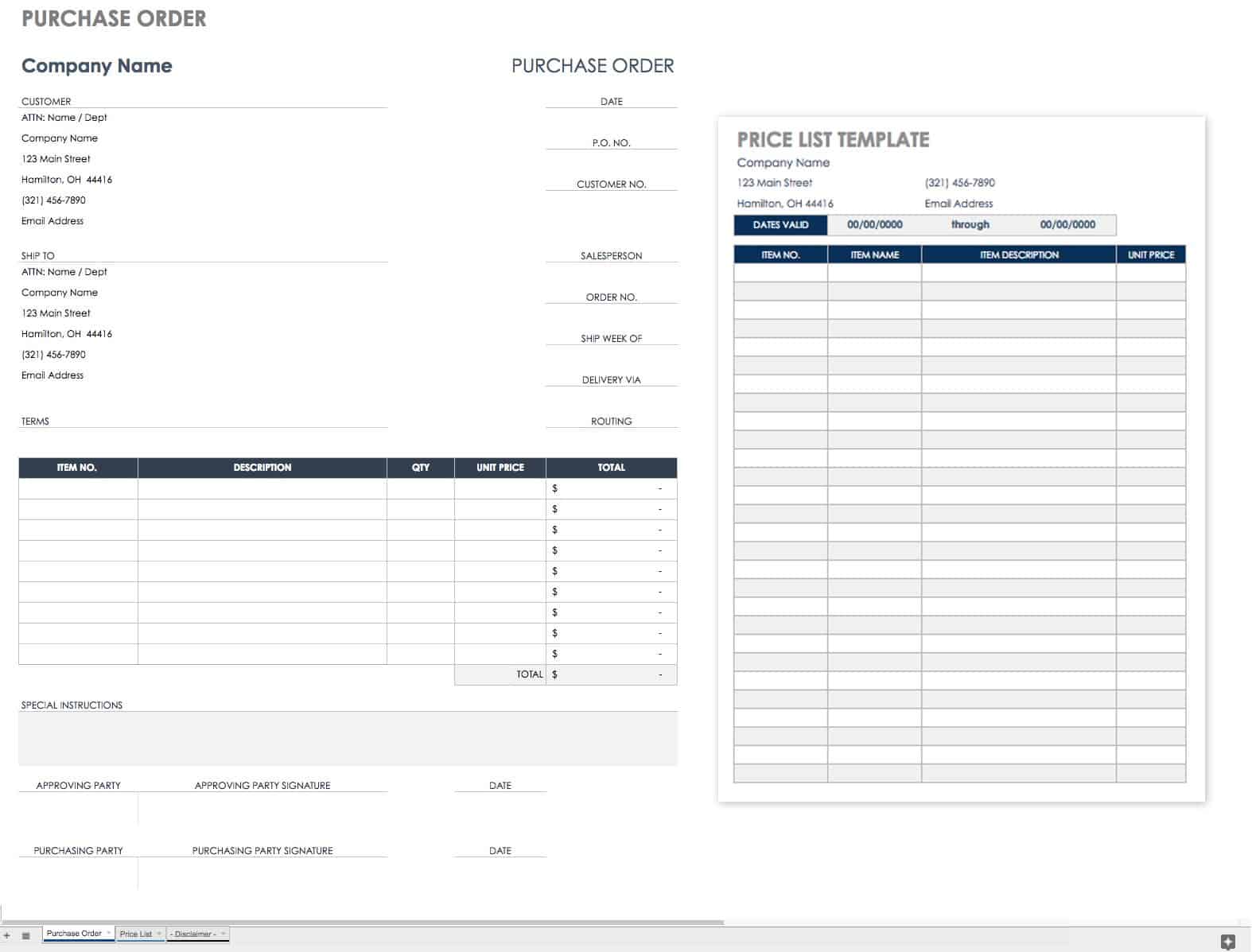 Free Purchase Order Templates Smartsheet