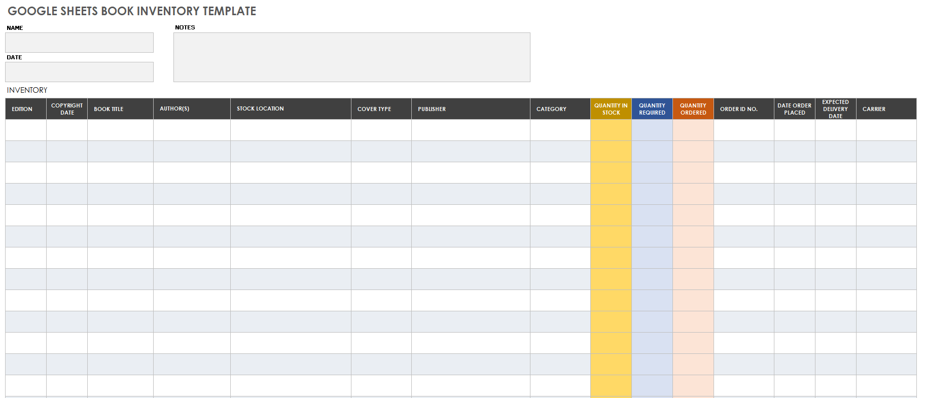 Google Sheets Book Inventory Template