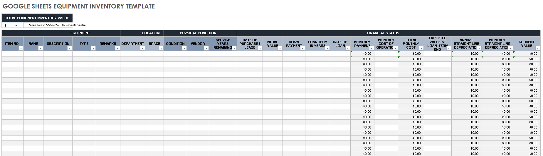 Google Sheets Equipment Inventory Template