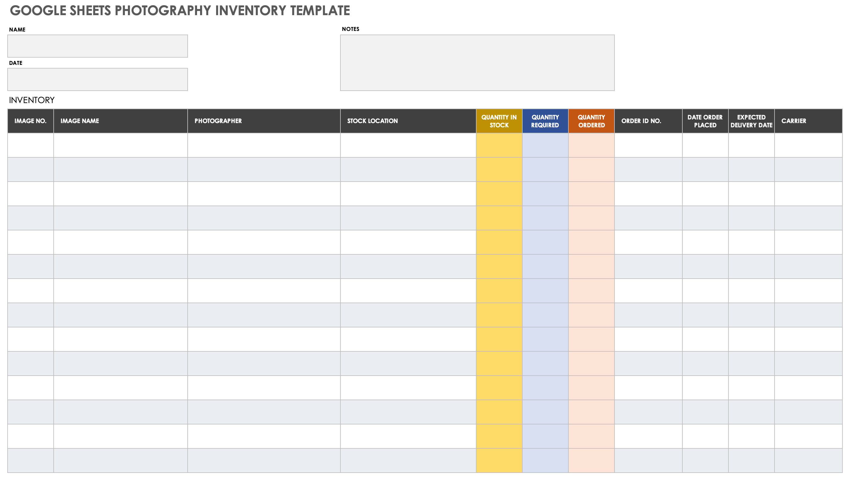 Google Sheets Photography Inventory Template