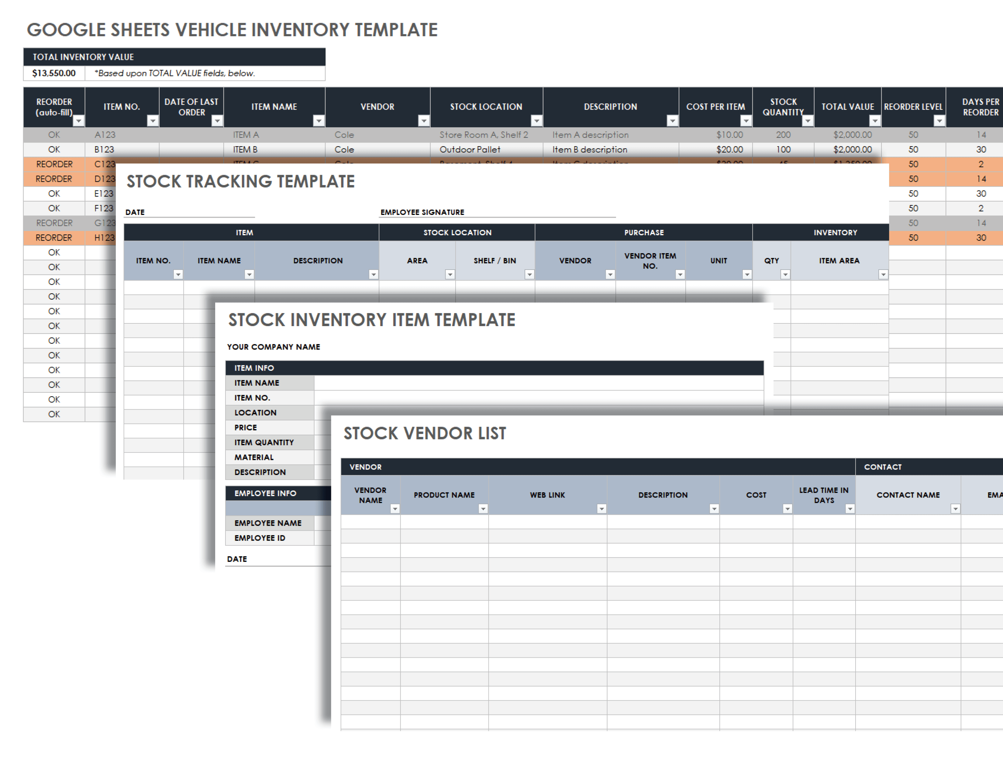 Google Sheets Vehicle Inventory Template