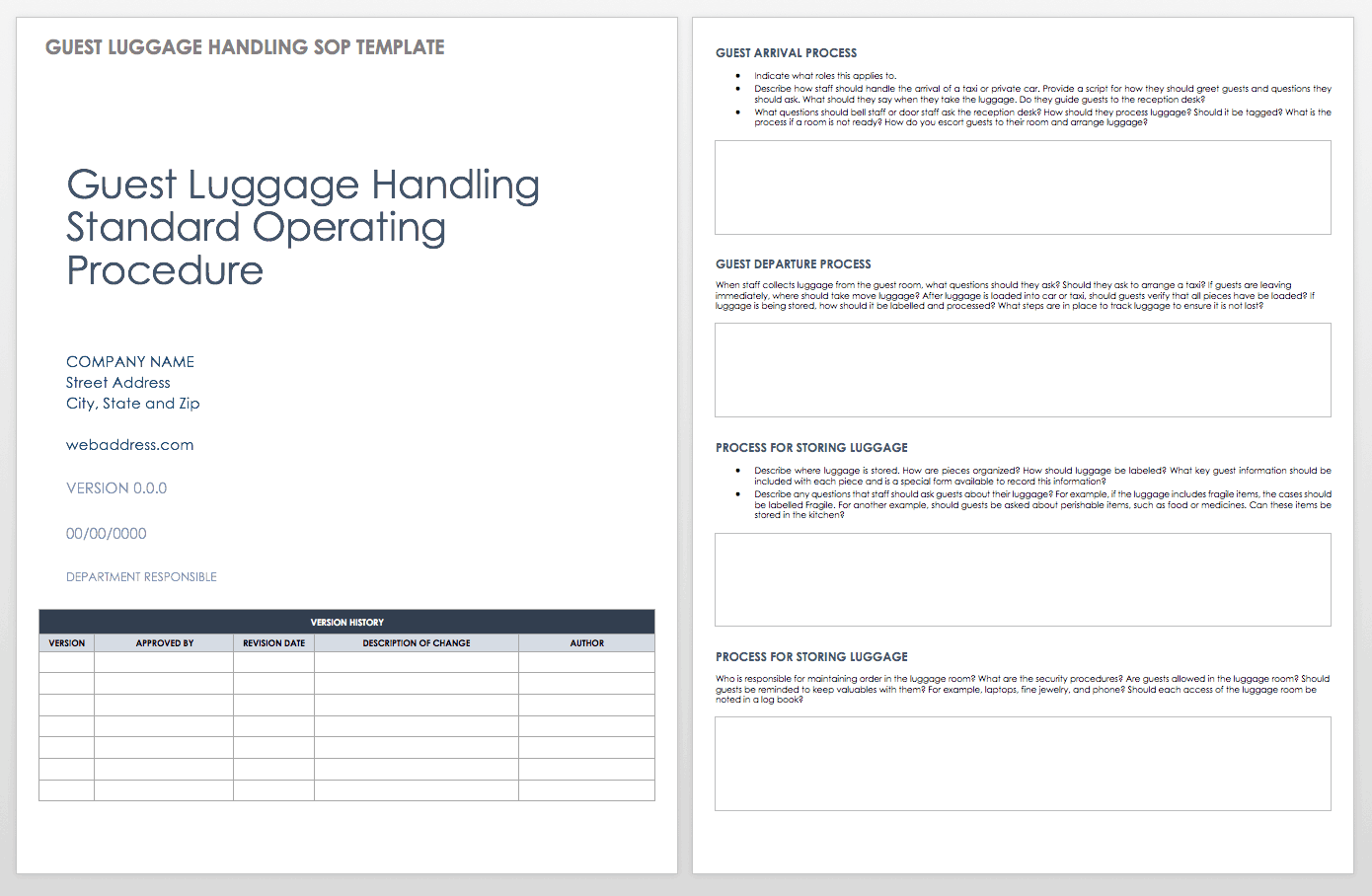 Guest Luggage Standard Operating Procedure Template
