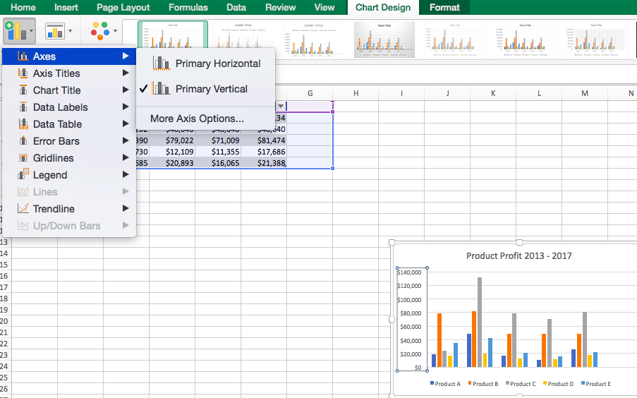 How to remove display axis in Excel charts