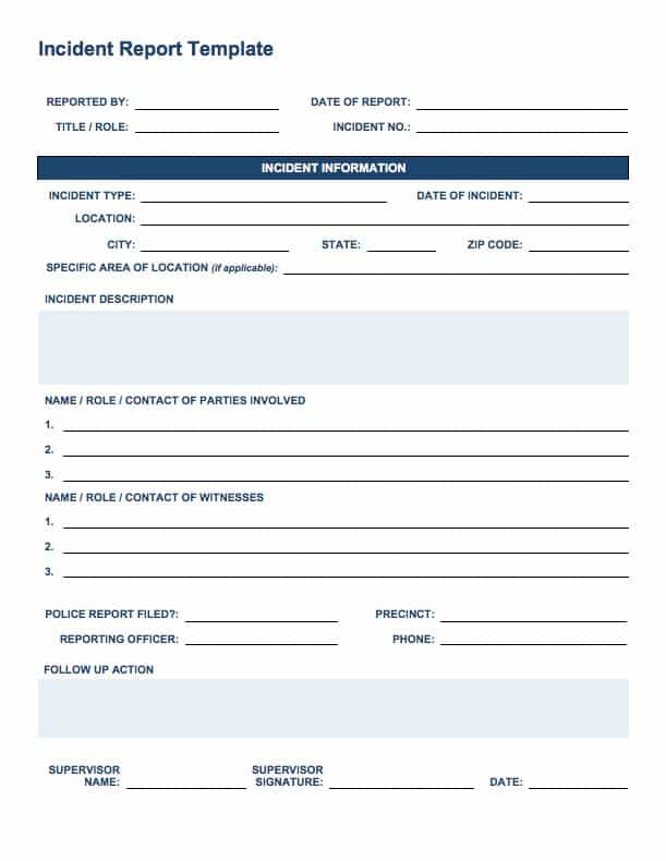 security guard incident report template