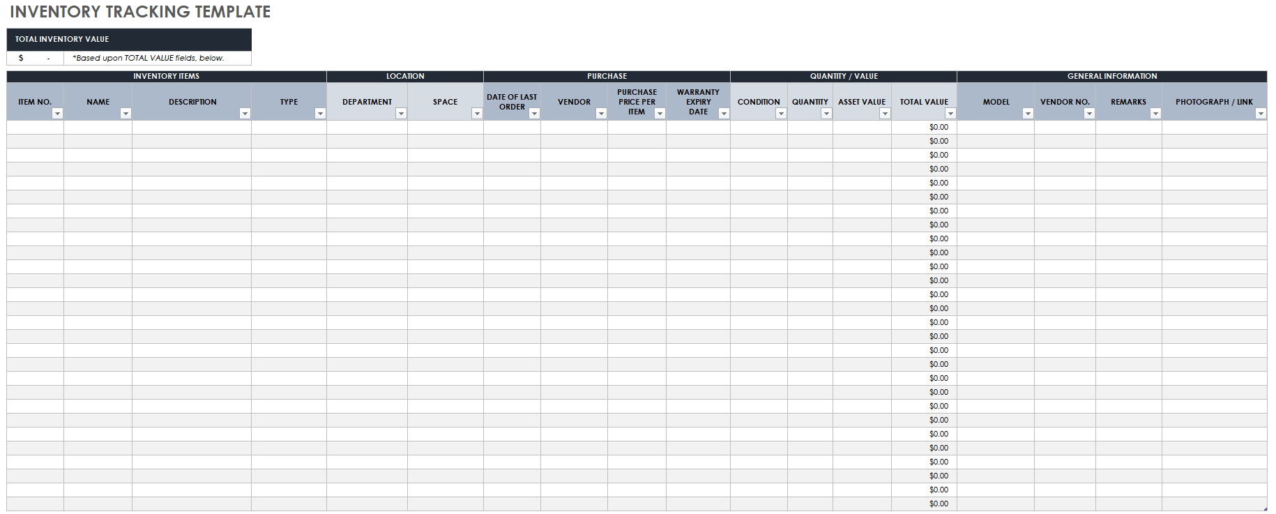 Inventory Tracking Template